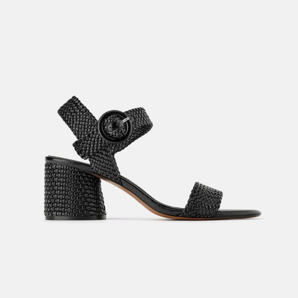 Zara Black Woven Effect Chunky Block Heel Sandals